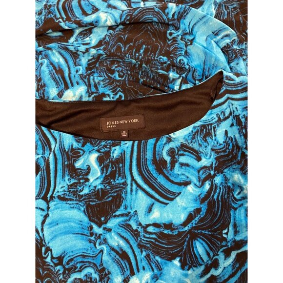 Jones NY Dress Cobalt Blue Black 10 Stretch Sheath Sleeveless Career Church NEW - Picture 2 of 6